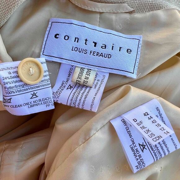 Vintage Contraire Louis Feraud Wool Blazer Skirt Suit Set Cream Tan Size 10 / 12 - Picture 2 of 7